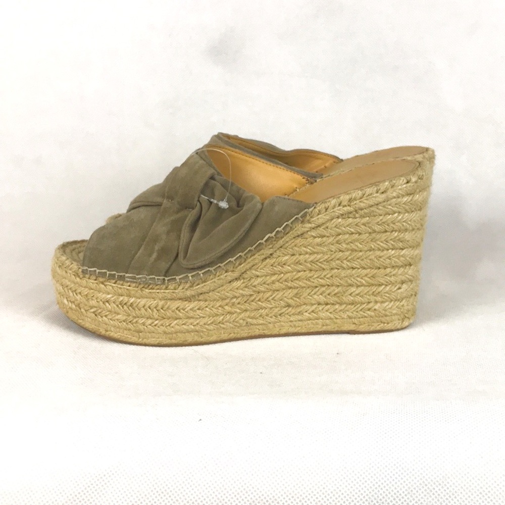 Marc Fisher Women's Size 10M Mlaida Espadrille Leather Open Toe Wedges Tan Taupe